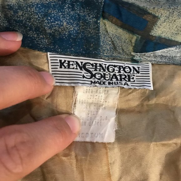 Vintage 1980s geometric floral blazer green medium - Picture 12 of 12